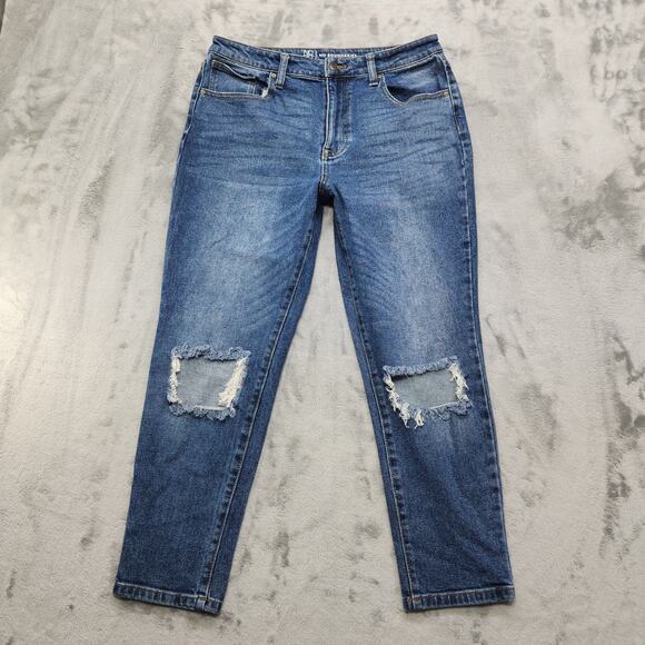 No Boundaries Jeans Womens 11 Juniors Blue Distressed High Rise Skinny Stretch - Picture 1 of 12
